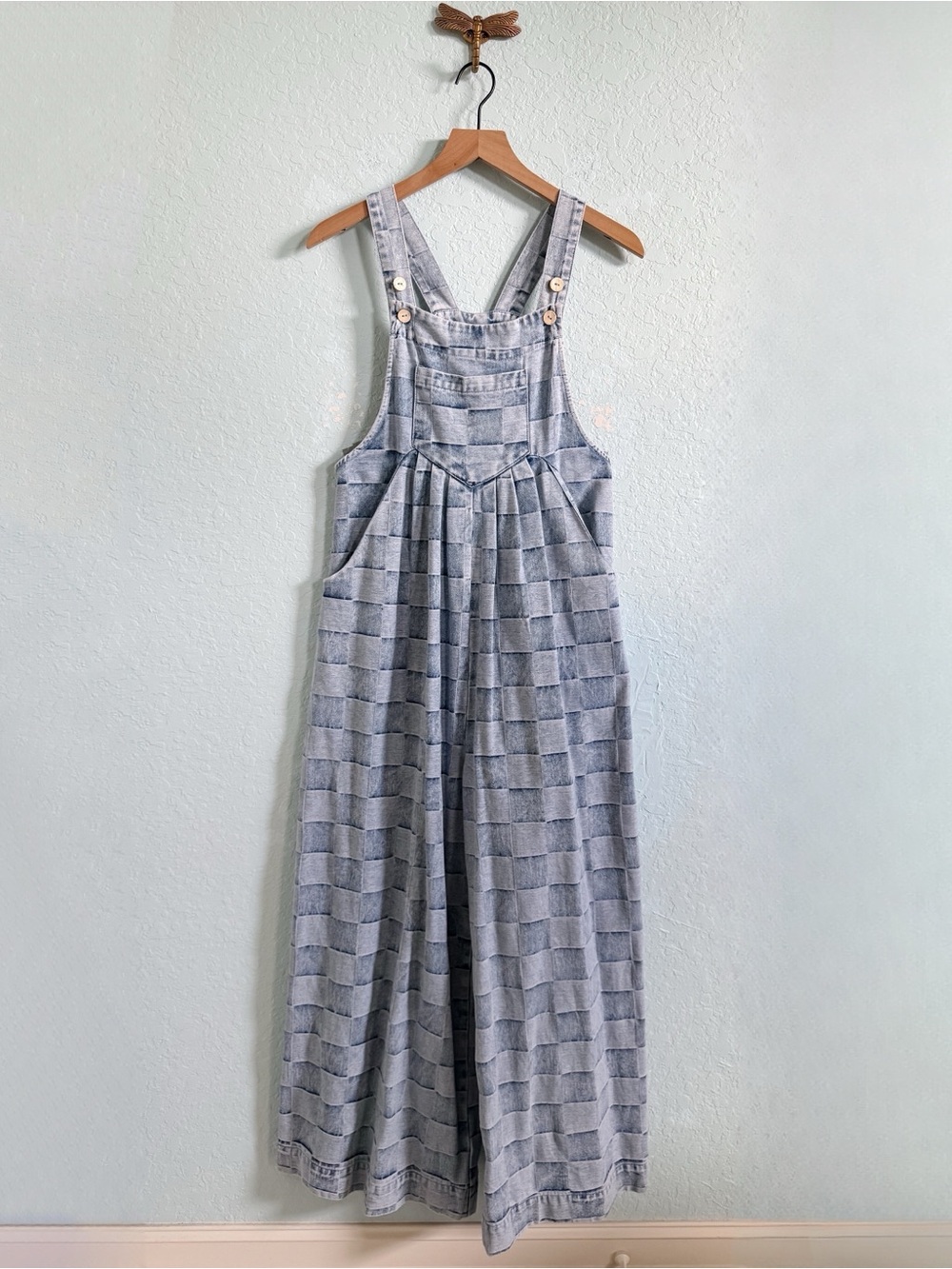 NWOT•BiBi•Denim Checkered Wide Leg Overalls•Womens•Size Small